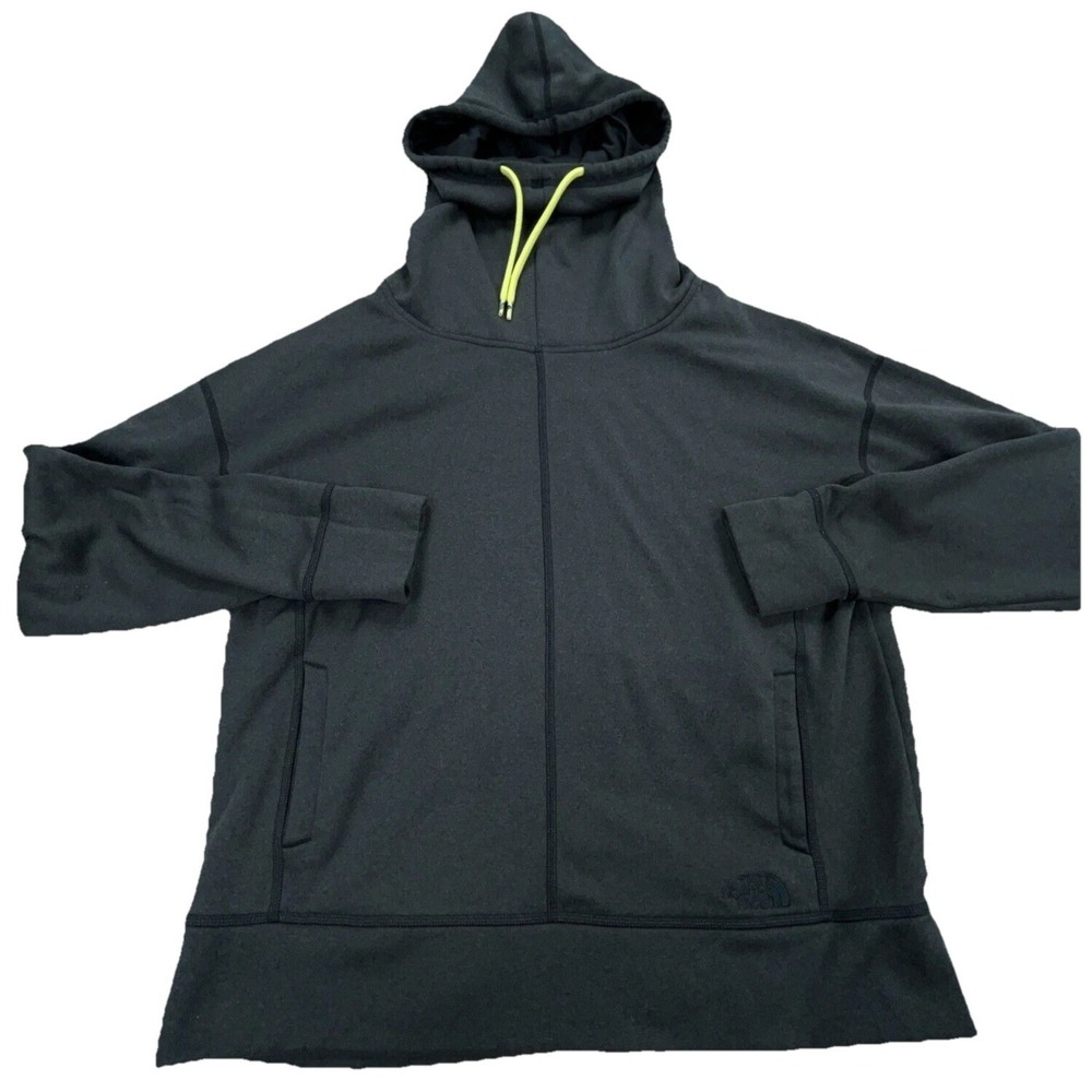 North Face Hoodie Women XL Gray Yellow Sweatshirt Sweater Funnel Neck Ladies